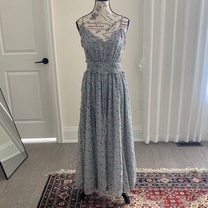 Breath of the Youth Light Blue Floral Maxi Dress with Smocked Waist